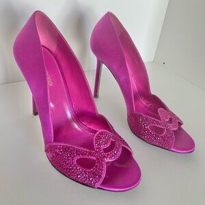 Sergio Rossi Pink Jewel Sparkly High Heels Stiletto Shoes Pumps Open Toe Party